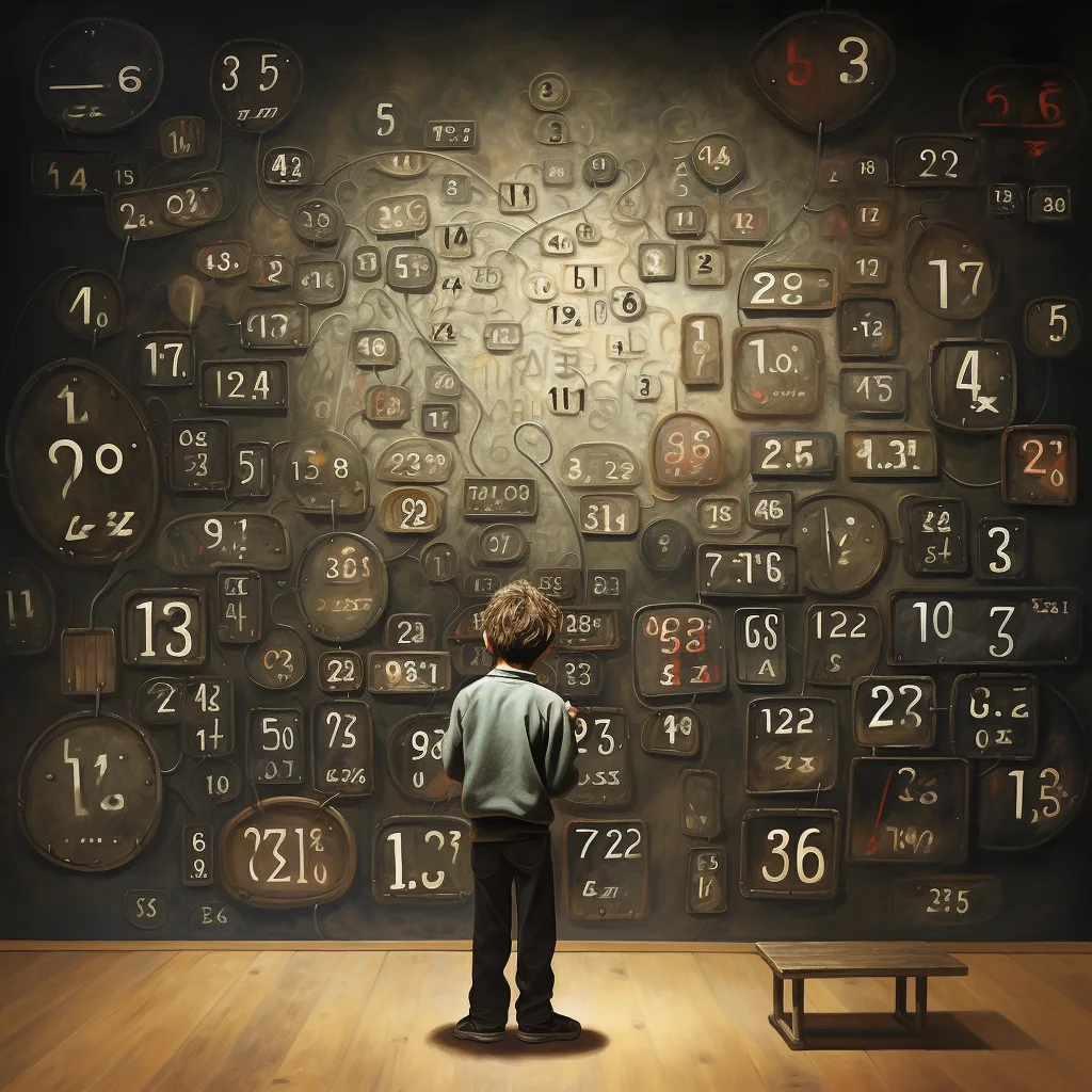 дете с дискалкулия пред стена от числа