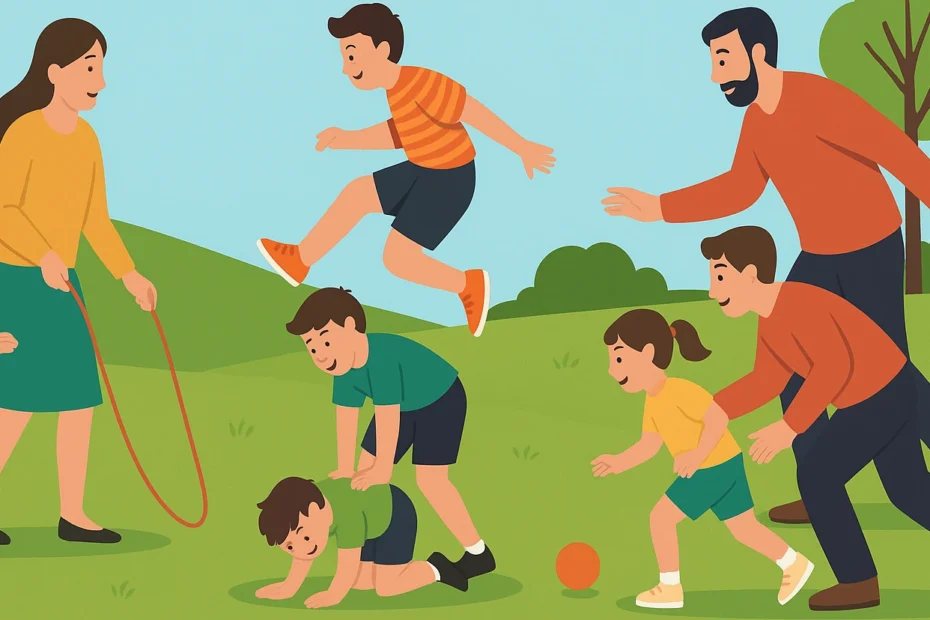 деца играят със семействата си на старите български игри за 1-ви юни